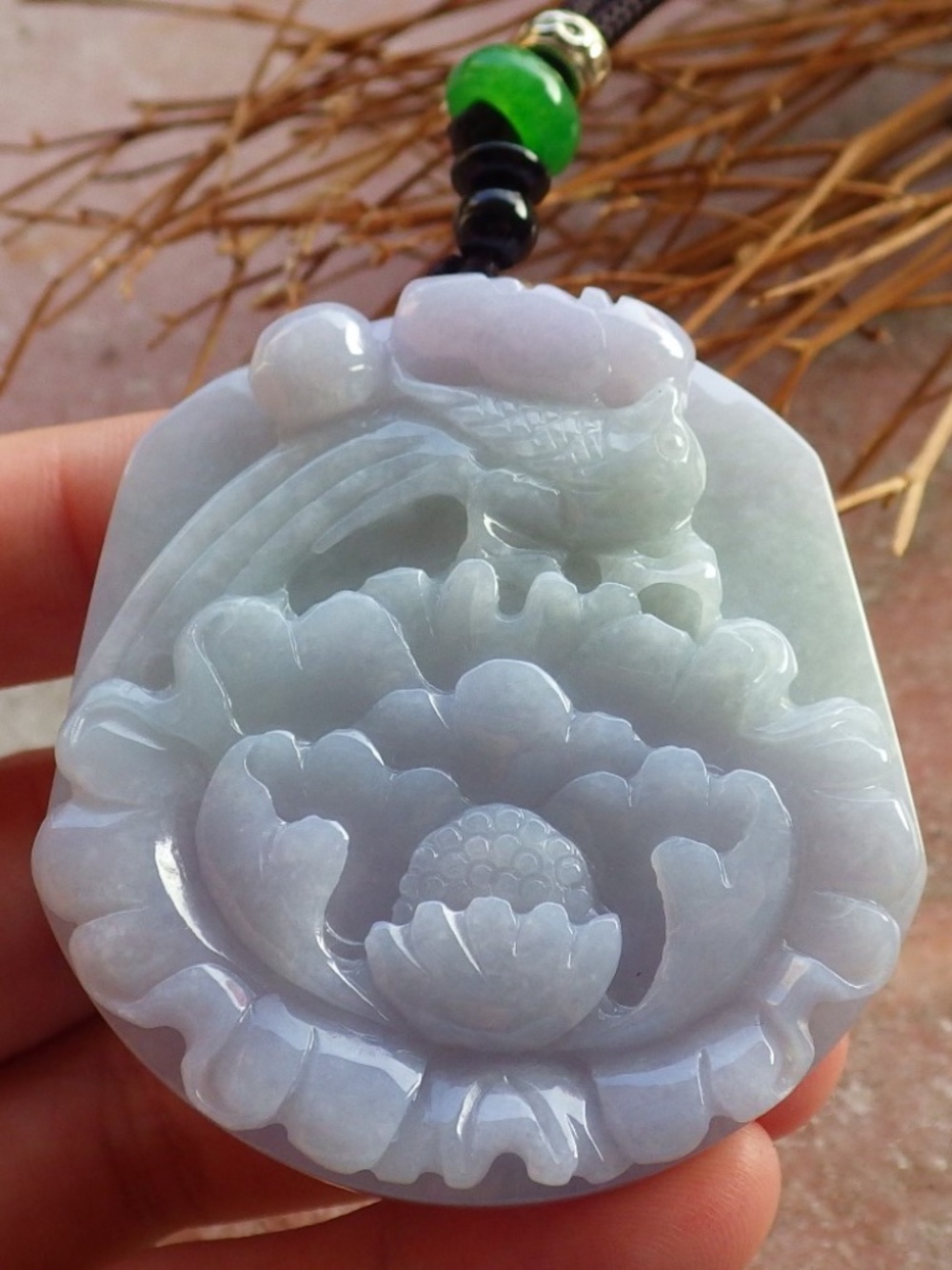 Certified Natural Burma A Jade Jadeite Pendant Phoenix Flower Pendant Necklace